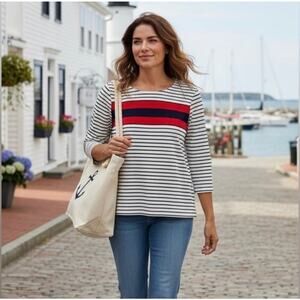Talbots Petites Ponte Knit Striped Top, Size LP